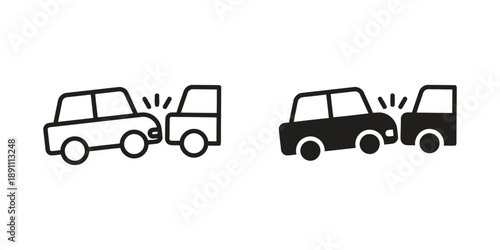 Car crash accident two vehicles colliding on road traffic collision impact insurance claim vehicle damage emergency services roadside assistance warning sign symbol icon outline and silhouette