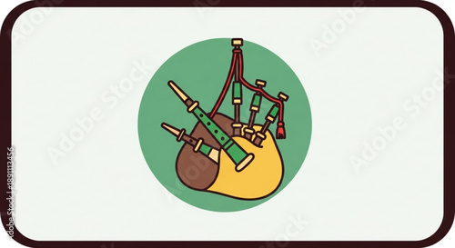 Traditional scottish bagpipe instrument with green background and black border