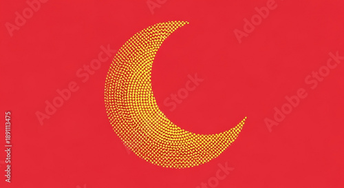 Golden crescent moon symbol on red background crescent shape yellow gradient