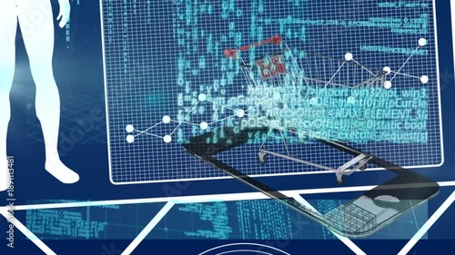 Animation of data processing over empty shopping cart