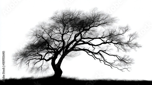 Wallpaper Mural A stark silhouette of a tree with intricate branches against a white background, conveying a sense of solitude and beauty, ideal for themes of nature, resilience, or tranquility, Torontodigital.ca