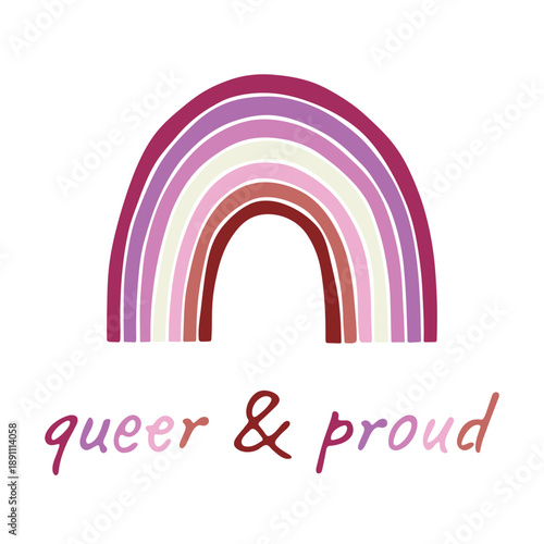 Colorful rainbow shape Lesbian pride flag Happy pride day LGBTQIA community Pride Month Vector hand drawn doodle for posters, stickers, logo, cards
