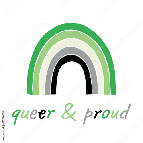 Colorful rainbow shape Aromantic pride flag Happy pride day LGBTQIA community Pride Month Vector hand drawn doodle for posters, stickers, logo, cards