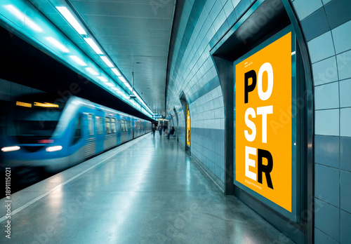 Subway platform wall poster scene