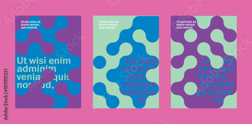 Collection of three vibrant abstract posters with organic shapes and bold colors