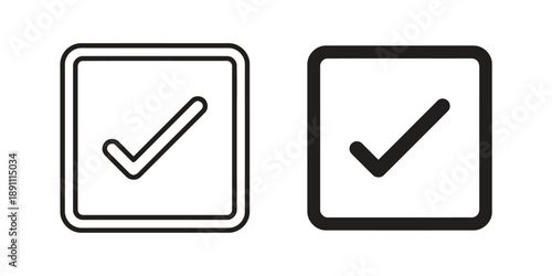 Checkbox with checkmark icon set selected or completed task verification symbol outline and filled square graphic isolated on white background vector illustration