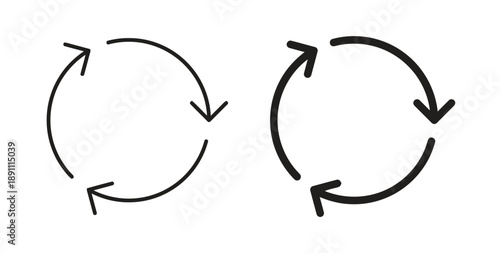 Circular arrows icon linear and filled black vector set representing refresh reload repeat cycle or rotation process continuous loop direction arrows simple graphic for movement or process indication