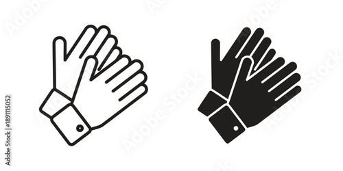 Clapping hands icon set two styles outlined and solid black signifying applause celebration approval and positive audience reaction for events and performances