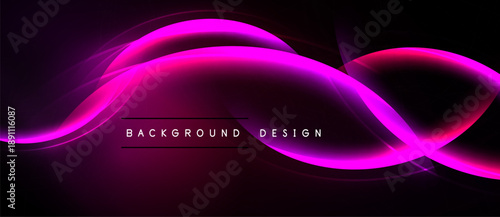 Abstract pink lines over black background. Modern design element, smooth curves create dynamic visual effect. Simple, elegant.