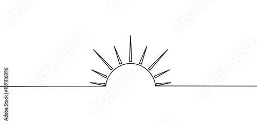 Sunrise symbol line drawing art black outline horizontal clear view bright glowing