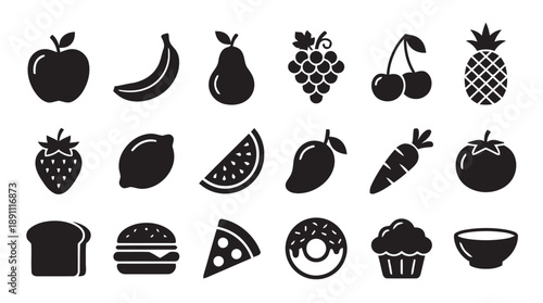 Collection of fresh fruits berries and vegetables icons for healthy lifestyle and organic food icons for healthy diet and nutrition infographic element and healthy eating guide icons