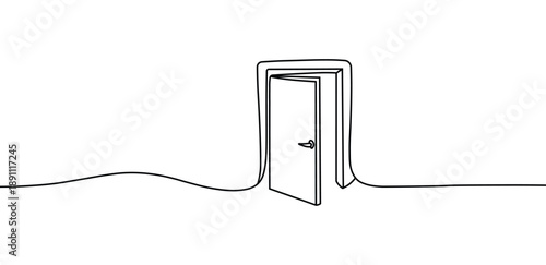 Continuous line drawing door slightly open new opportunity vector illustration artwork