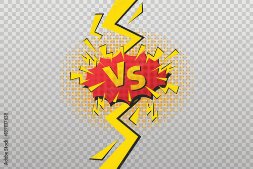 Comic versus burst vector illustration with lightning energy and dynamic radial background, fully editable and scalable.