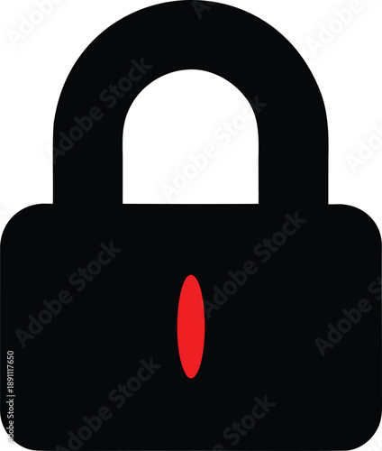 Black padlock icon with a red indicator symbolizing security and locked access