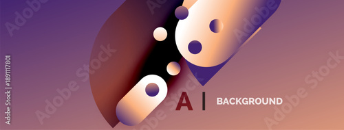 Abstract design features purple spheres, gradients. Modern aesthetic, suitable for digital backgrounds, presentations. Minimalist composition.