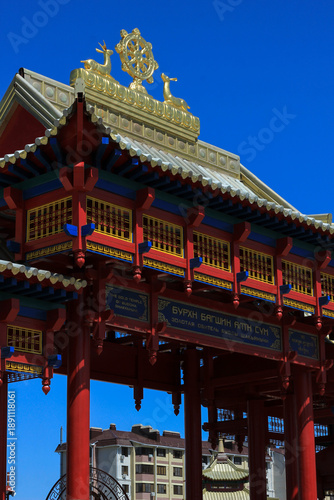 Wallpaper Mural Red wooden gate to the Buddhist temple of Elista Torontodigital.ca