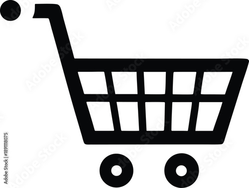 Black shopping cart icon representing online retail and e-commerce checkout processes