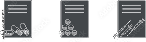 Medical documentation, pills, and vitamins with instructions for use. A set of medical syringes.