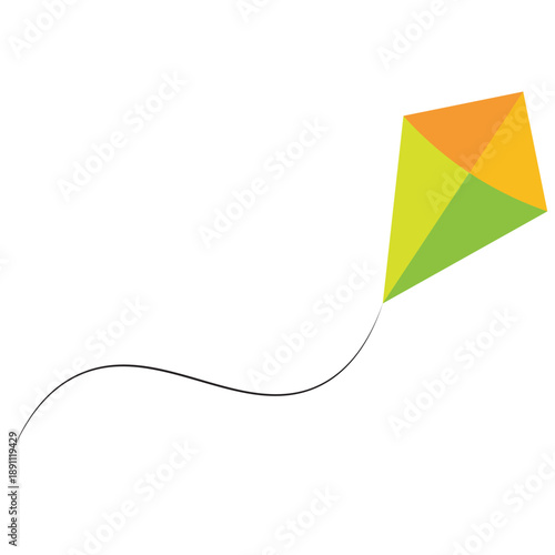 Colorful diamond shaped kite with flowing tail flying in the sky for festival and celebration designs