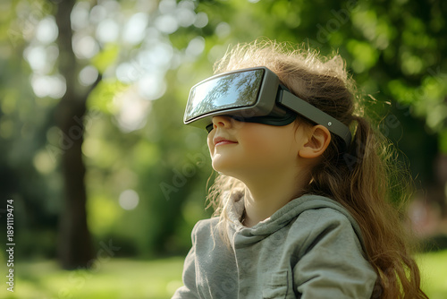 Curious Child Experiencing Virtual Reality Outdoors