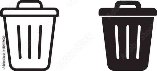 Dual Trash Can Icons – Outline and Solid Style