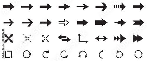 Collection of various arrow symbols and icons representing direction movement navigation and process flow
