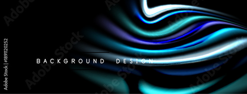Abstract flowing shapes, vibrant blues, purples, whites over black background. Modern design element for digital projects.