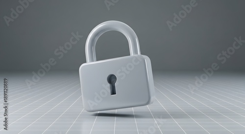 Wallpaper Mural 3D render of a simple gray padlock floating over a grid background, symbolizing internet security, data protection, and digital privacy. Torontodigital.ca