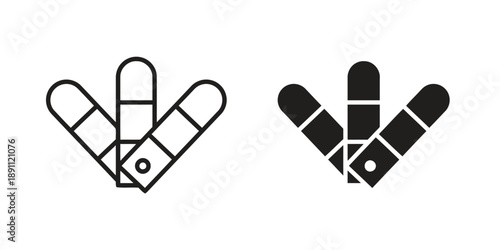 Color palette fan icon with three swatches showing paint samples with outline and solid fill black icon on white background