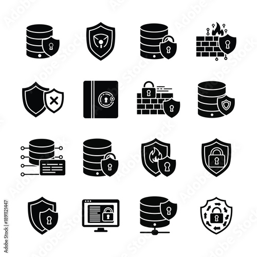 Set of 16 black security and data protection shield lock d