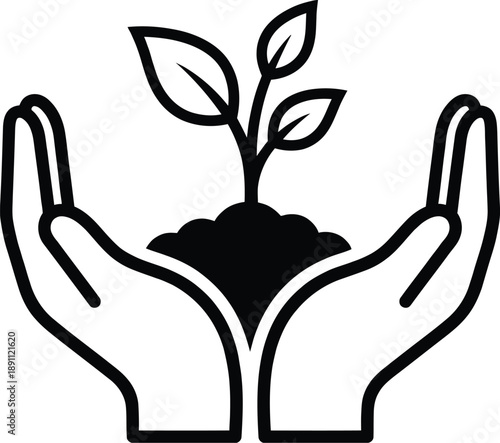 Sapling held in hands with soil environmental concept