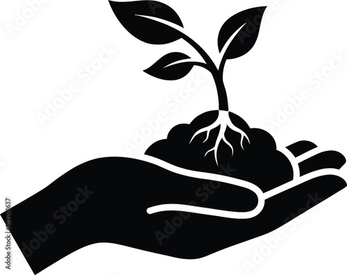Sapling held in hands with soil environmental concept