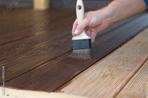 Bilde på lerret Brown oil for protection of wood by staining
