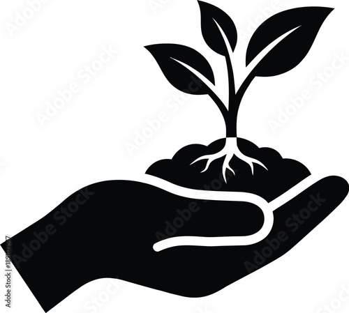 Sapling held in hands with soil environmental concept