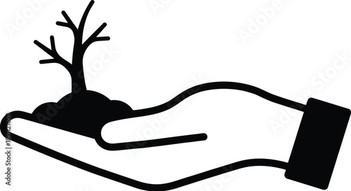 Sapling held in hands with soil environmental concept