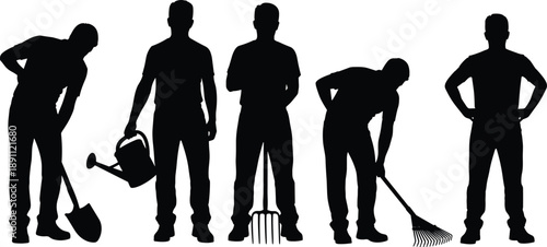 Five Silhouettes of People Gardening with Tools gardener