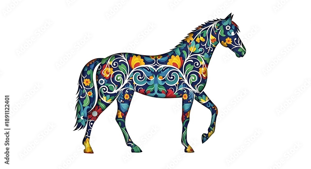 Obraz premium Stylized horse with floral ornamentation