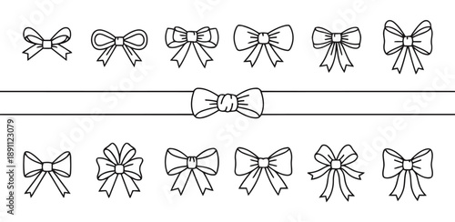 Decorative bows ribbons and bow ties vector collection in various styles and sizes for gift wrapping crafting and fashion design elements