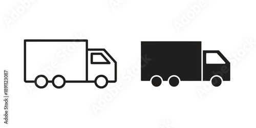 Delivery truck icon outline and solid silhouette style transportation concept isolated on white background for logistics and shipping services, graphic vector symbol