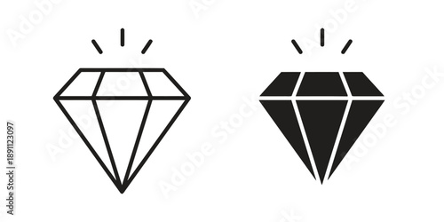 Diamond icon outline and solid fill for graphic design elements and digital applications symbolizing luxury, wealth, value, rarity and precious gems
