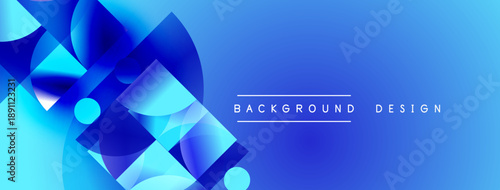 Abstract blue design features geometric shapes, gradients, dynamic composition. Modern aesthetic suitable for backgrounds, presentations.