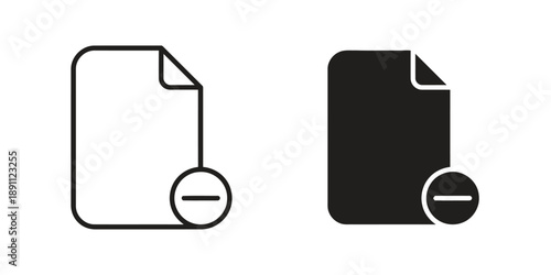 Document with minus icon outline and filled silhouette vector illustration delete remove file page