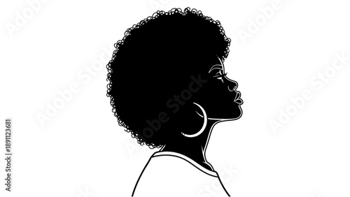 Silhouette of a woman with afro hairstyle facing right in a minimalist illustration style