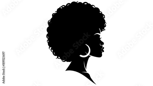 Silhouette of a woman with afro hairstyle facing right in a simple illustration