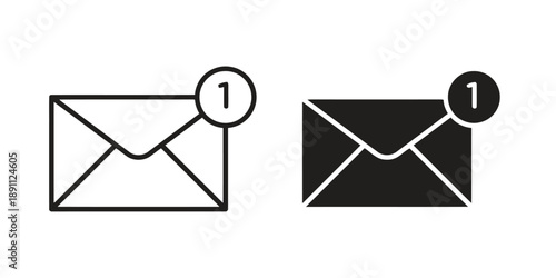 Email notification icon with count badge in two styles outline and filled for new message alerts and communication updates