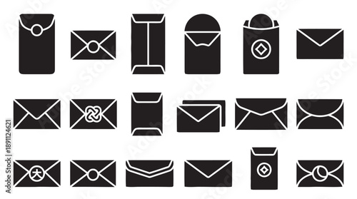 Envelope and money packet icons for gifting and communication showing various styles of mail and red packets for special occasions vector illustrations