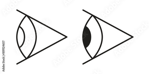 Eye icon set, schematic representation of human eye with iris and pupil, outline and solid fill, illustrating vision, sight, ophthalmology, or optical concept, simple vector.