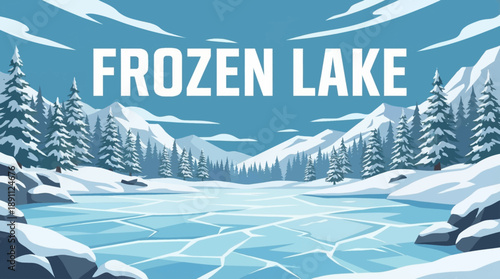 frozen lake spans a winter wilderness scene, showcasing ice textures, snow covered surroundings, and seasonal stillness popular for winter and holiday content
