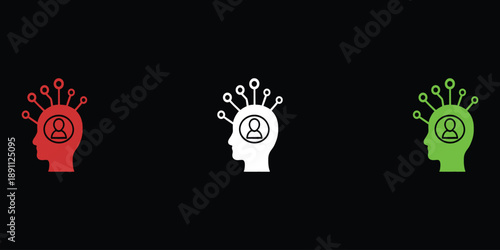 Red white and green human head with network connections human head profile silhouette technology des
