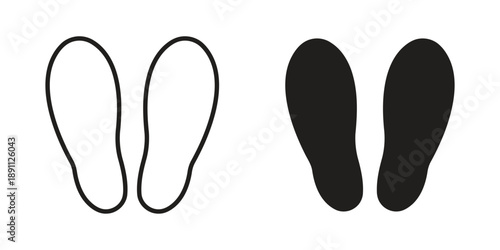 Footprints outline and solid icon set on white background isolated vector illustration silhouette symbol design element